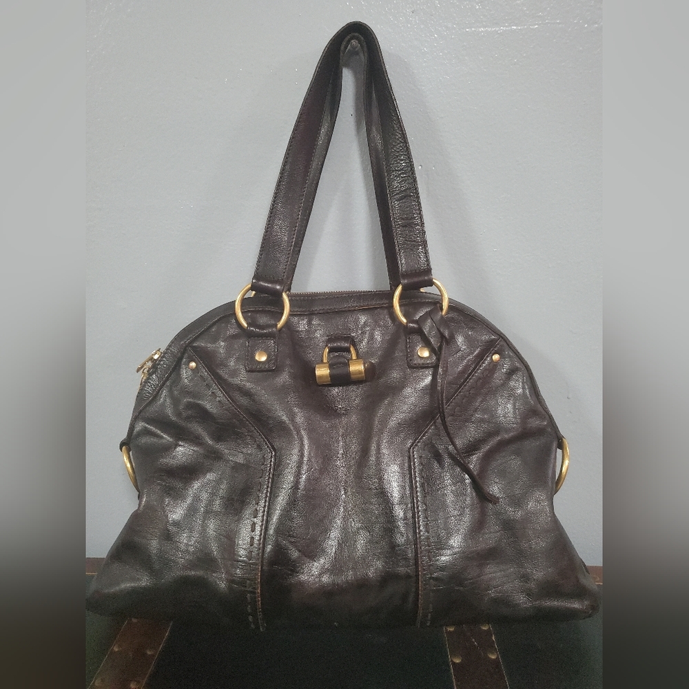 Vintage Yves Saint Laurent Black Leather Muse tote